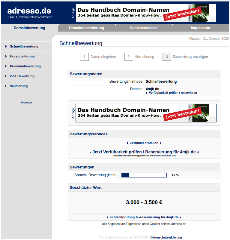 Schnellbewertung von adresso.de für 4mjk.de